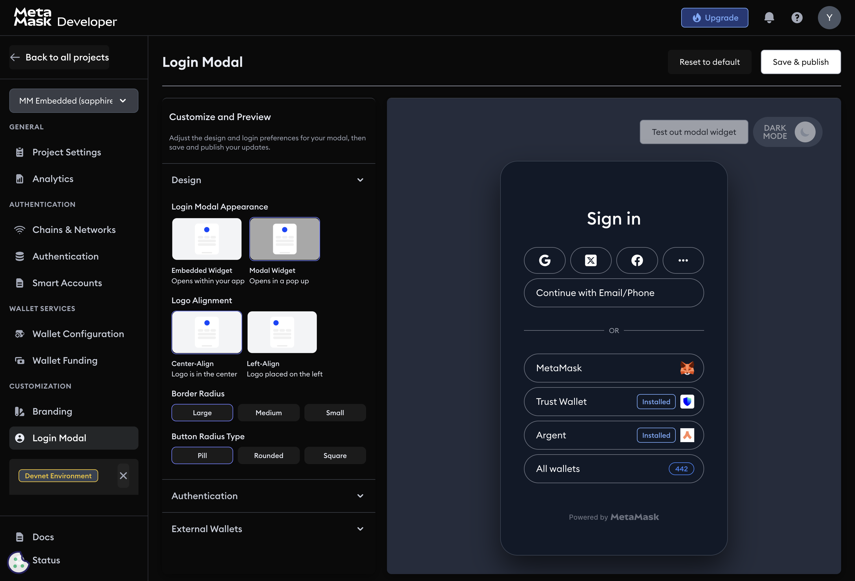 Customization login modal
