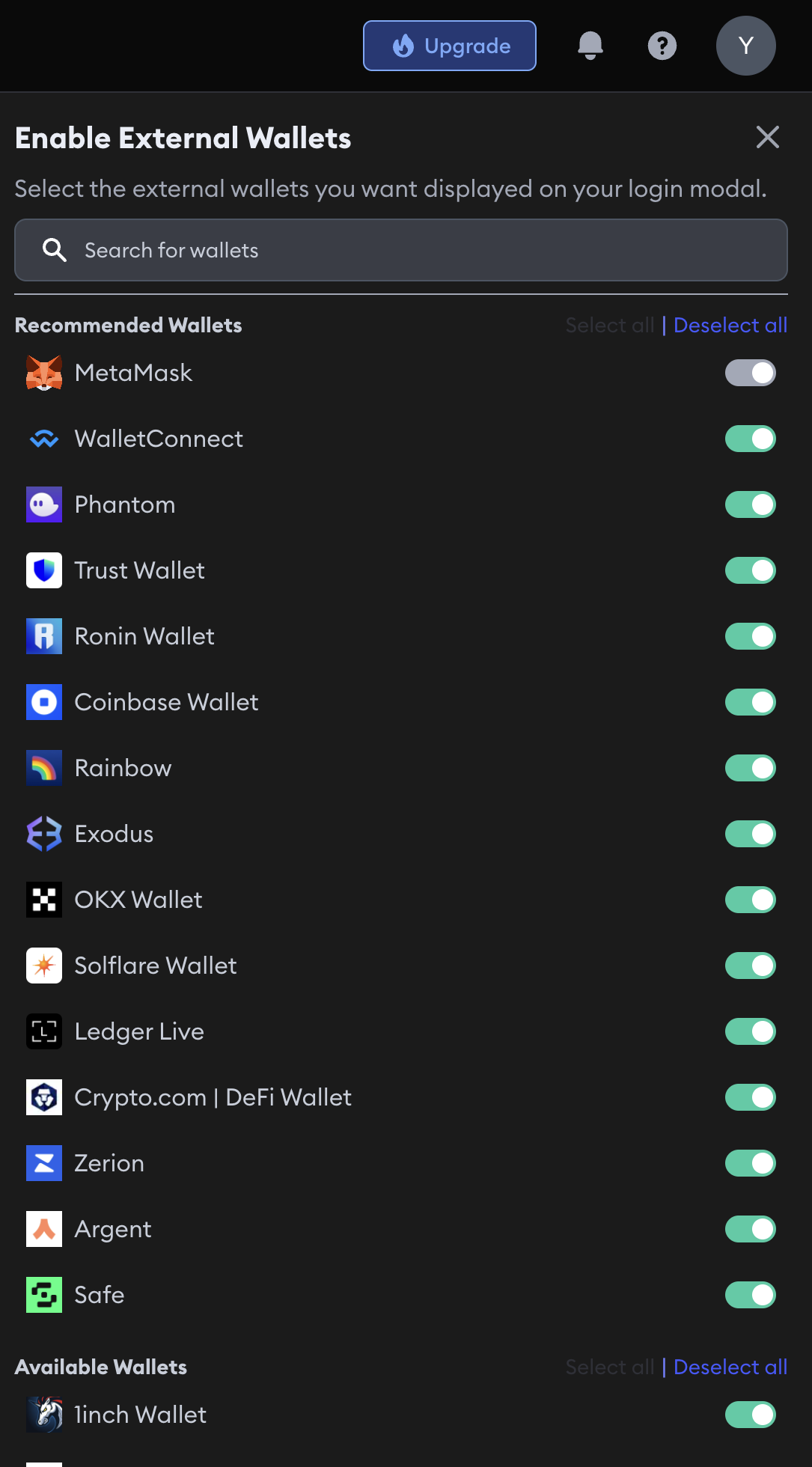 External Wallets Select Wallets
