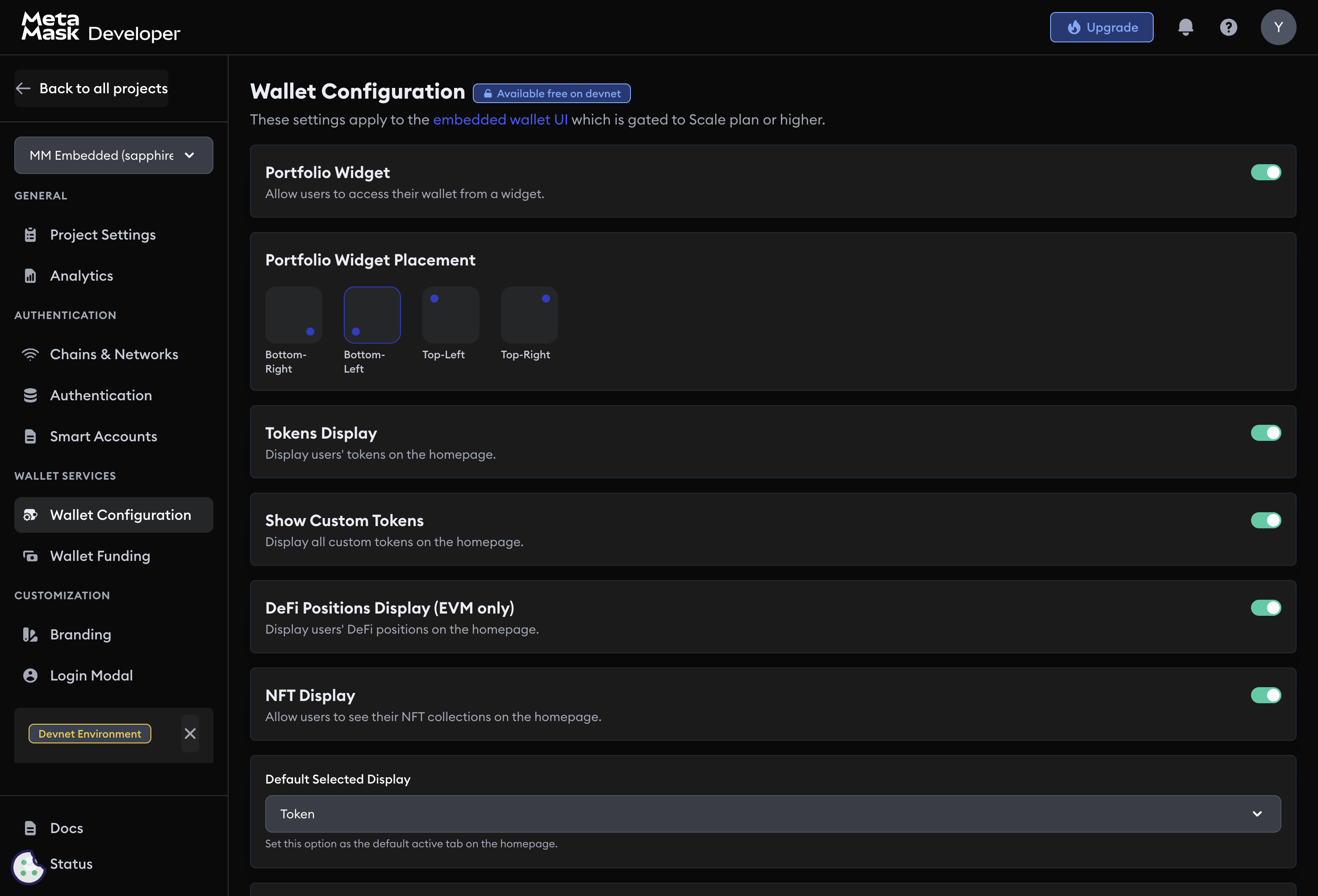 Wallet configuration